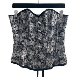 Romance by Eurotique Black and Silver Floral Lace Up Corset Top Goth Gothic